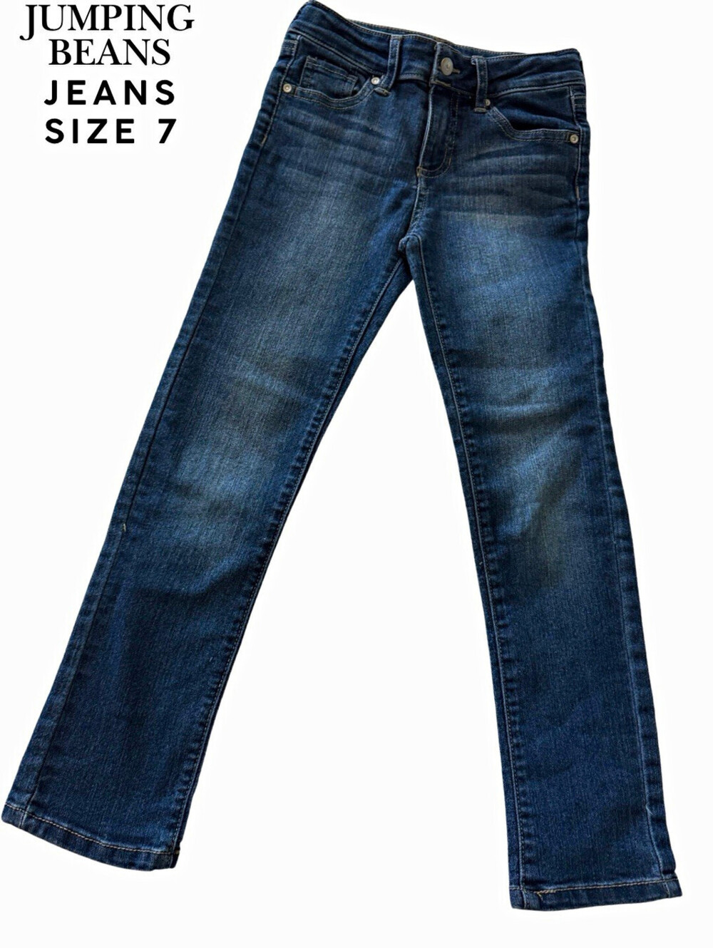 Jumping Beans Girls Size 7 Regular Skinny Slim Fit Dark Wash Blue Denim Jeans